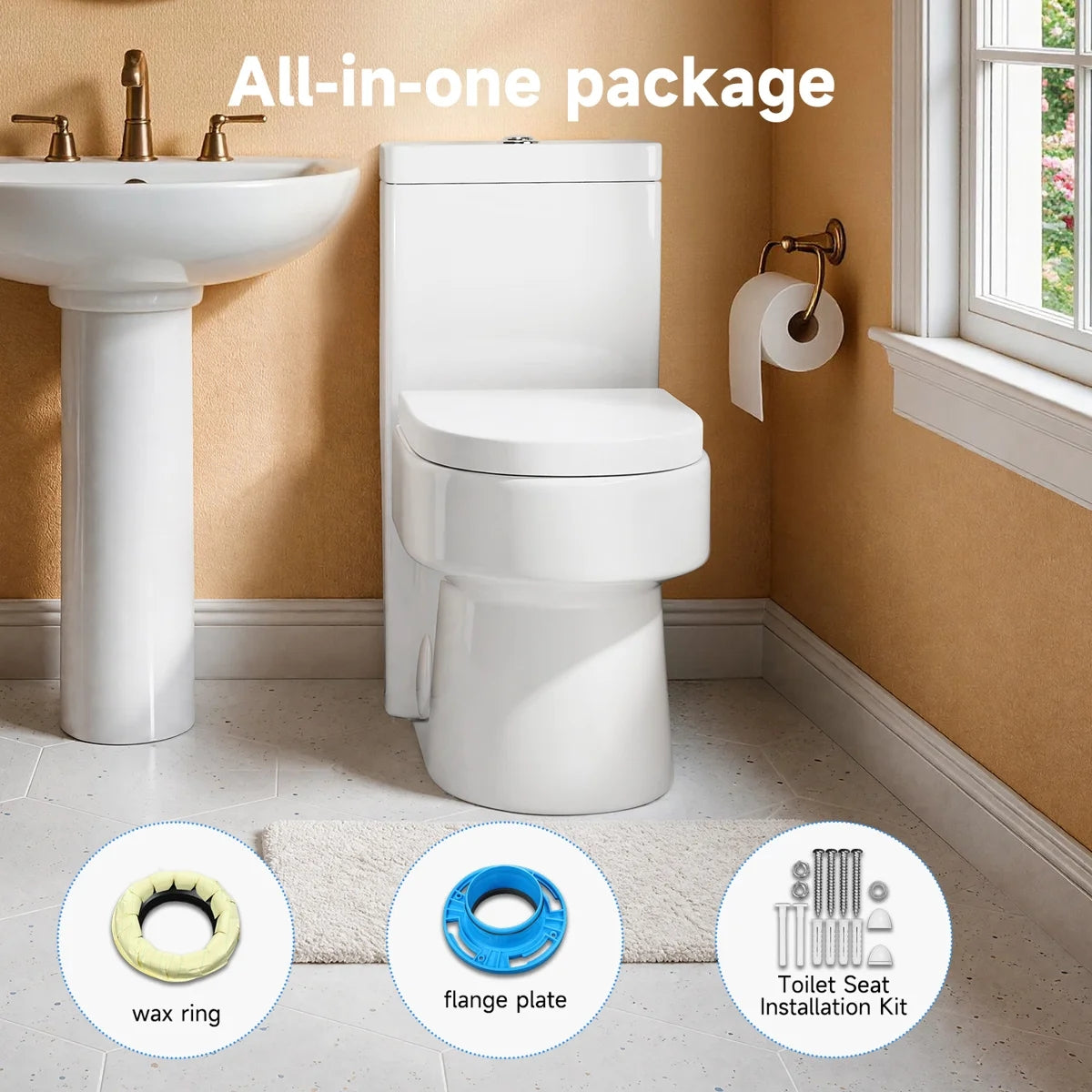 KOLIGEY Compact One Piece Toilet With Soft-Close Seat Lid, High-Efficiency 1.2/1.8 GPF Dual Flush, Dirt-Resistant Glazed, Space-Saving Design