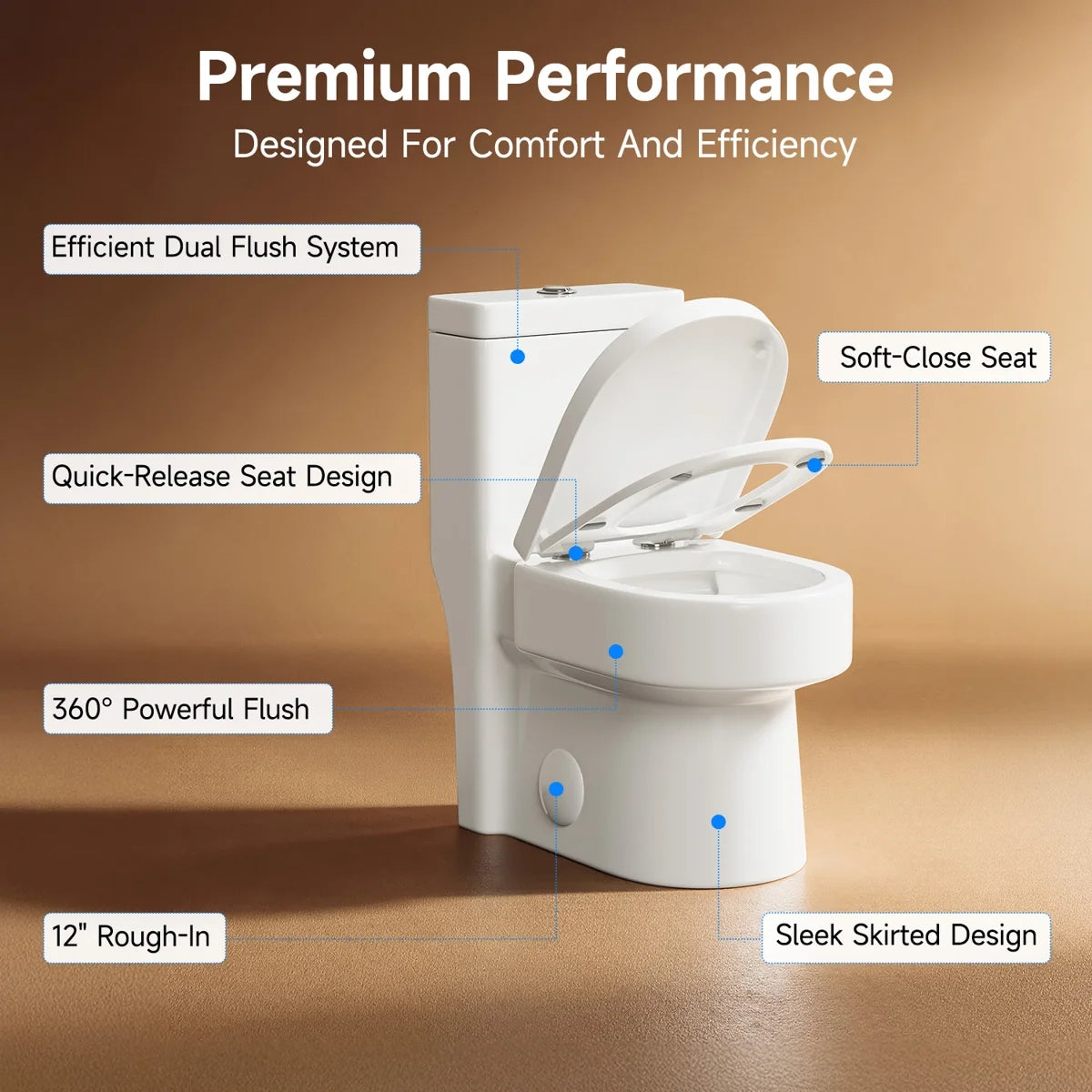 KOLIGEY Compact One Piece Toilet With Soft-Close Seat Lid, High-Efficiency 1.2/1.8 GPF Dual Flush, Dirt-Resistant Glazed, Space-Saving Design