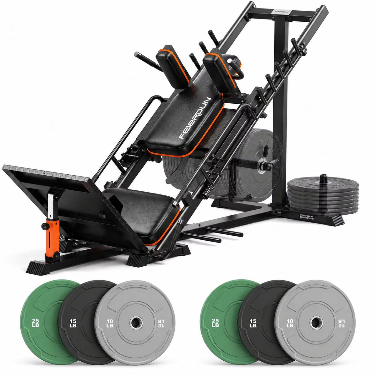 FEIERDUN 2-in-1 Leg Press Hack Squat Machine, Smoother & Zero-Maintenance Operation with Upgraded Roller System, Extended Full ROM, Heavy-Duty Leg Press Machine for Lower Body Strength Training