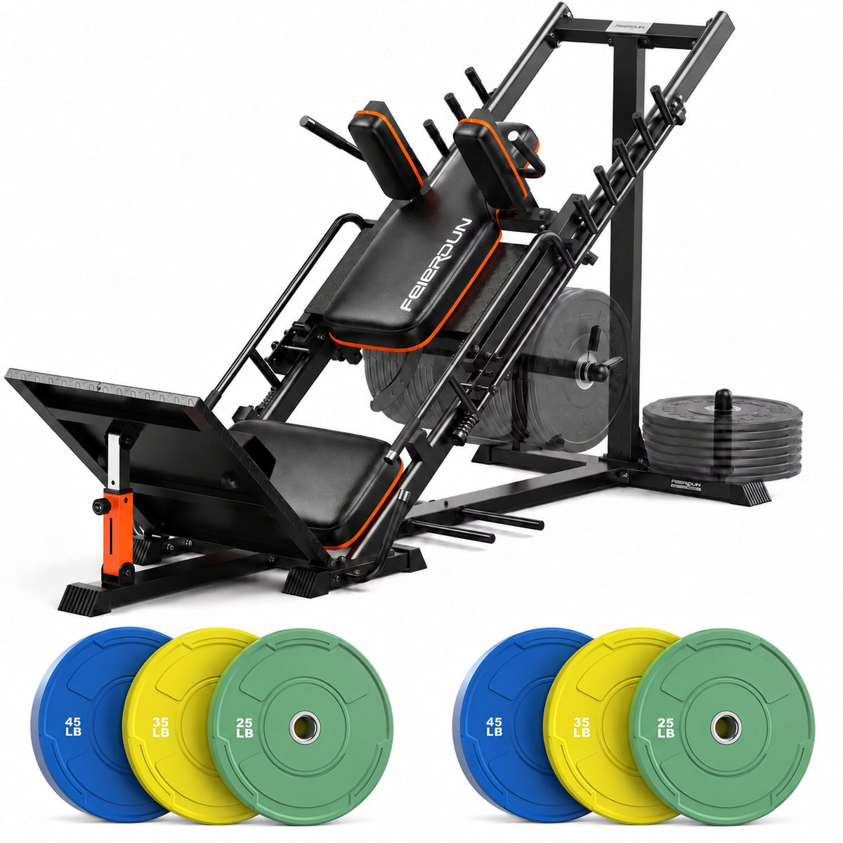 FEIERDUN 2-in-1 Leg Press Hack Squat Machine, Smoother & Zero-Maintenance Operation with Upgraded Roller System, Extended Full ROM, Heavy-Duty Leg Press Machine for Lower Body Strength Training