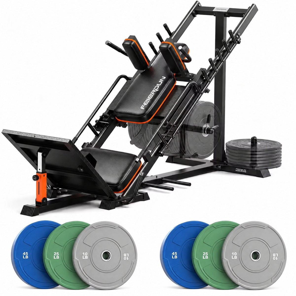 FEIERDUN 2-in-1 Leg Press Hack Squat Machine, Smoother & Zero-Maintenance Operation with Upgraded Roller System, Extended Full ROM, Heavy-Duty Leg Press Machine for Lower Body Strength Training