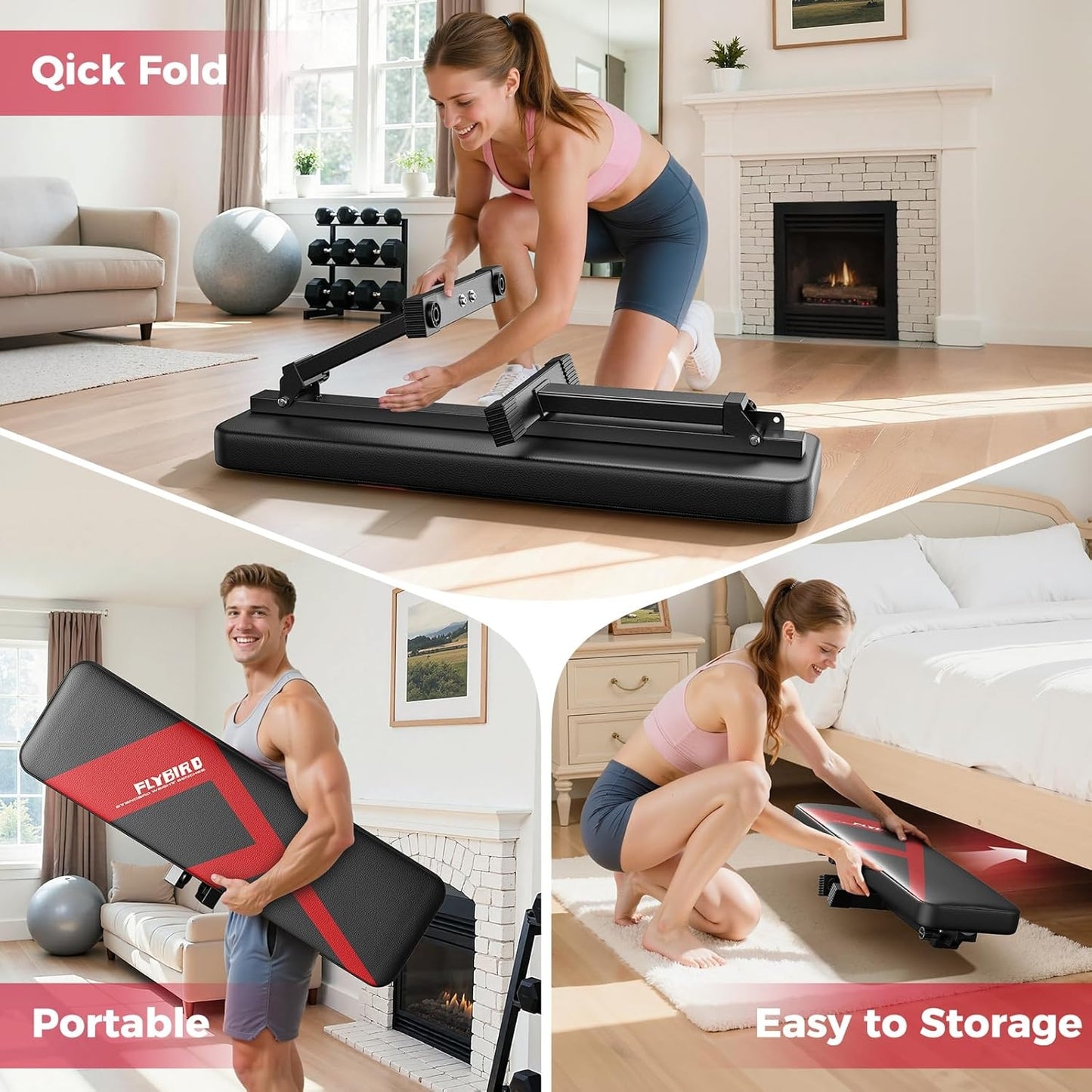 FLYBIRD Flat Bench, Foldable Flat Weight Bench Easy Assembly for Strength Training Bench Press