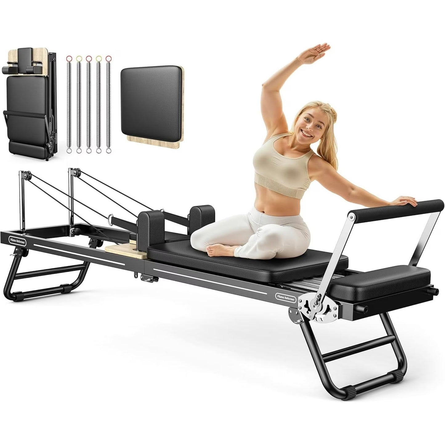 FEIERDUN Foldable Pilates Reformer, Pilates Machine & Equipment for Home use, Pilates Exercise Equipment with Jump Board