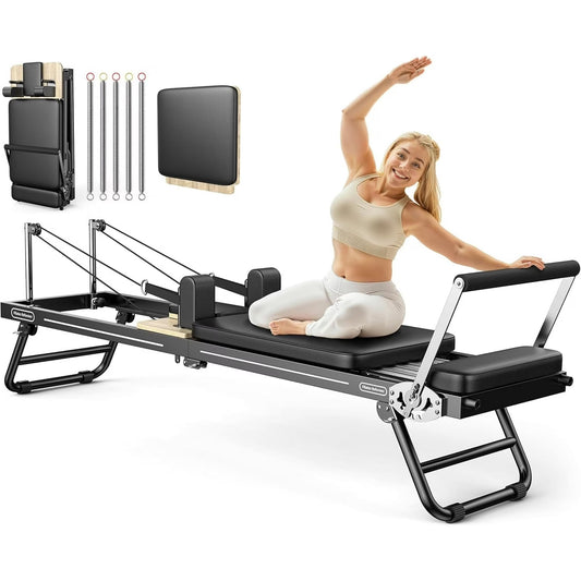 FEIERDUN Foldable Pilates Reformer, Pilates Machine & Equipment for Home use, Pilates Exercise Equipment with Jump Board