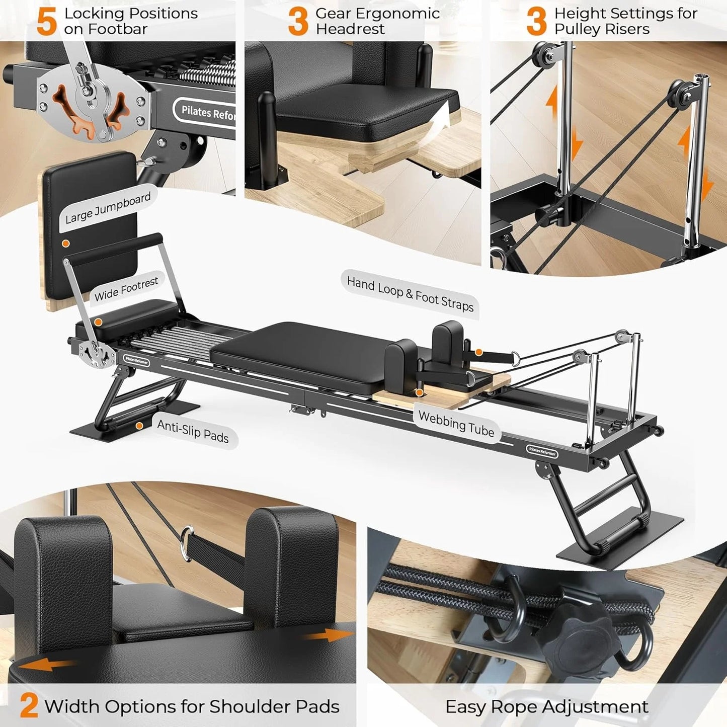 FEIERDUN Foldable Pilates Reformer, Pilates Machine & Equipment for Home use, Pilates Exercise Equipment with Jump Board