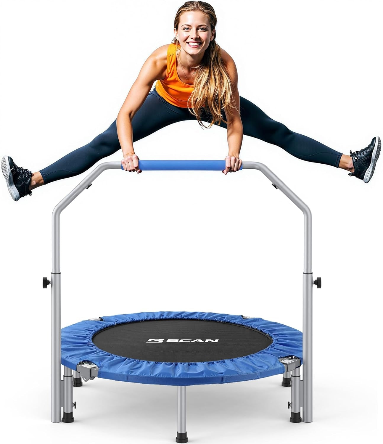 BCAN 40" Foldable Mini Trampoline Max Load 330lbs, Fitness Rebounder with Adjustable Foam Handle, Exercise Trampoline for Adults Indoor/Garden Workout