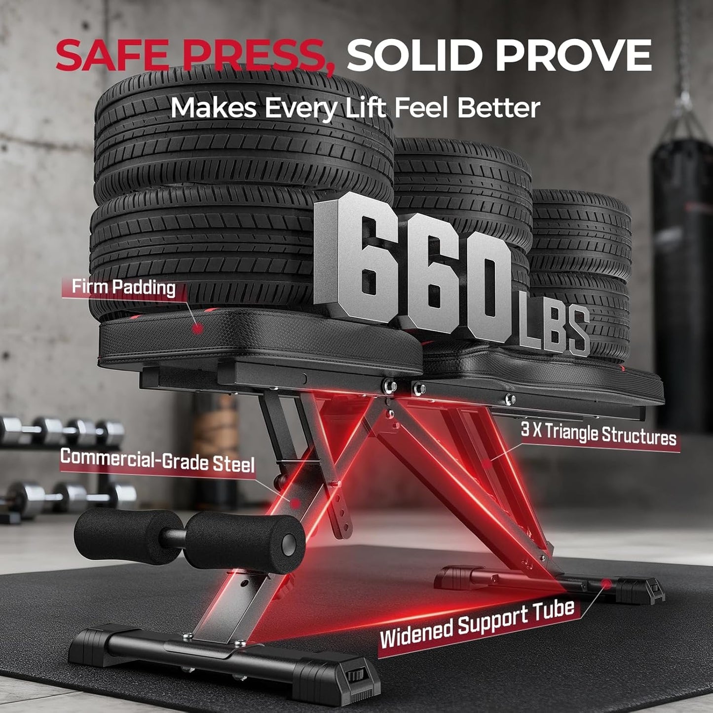 FED FITNESS Adjustable Folding Workout Bench, Foldable Strength Training Bench for Home Gym, Space-Saving Workout Bench