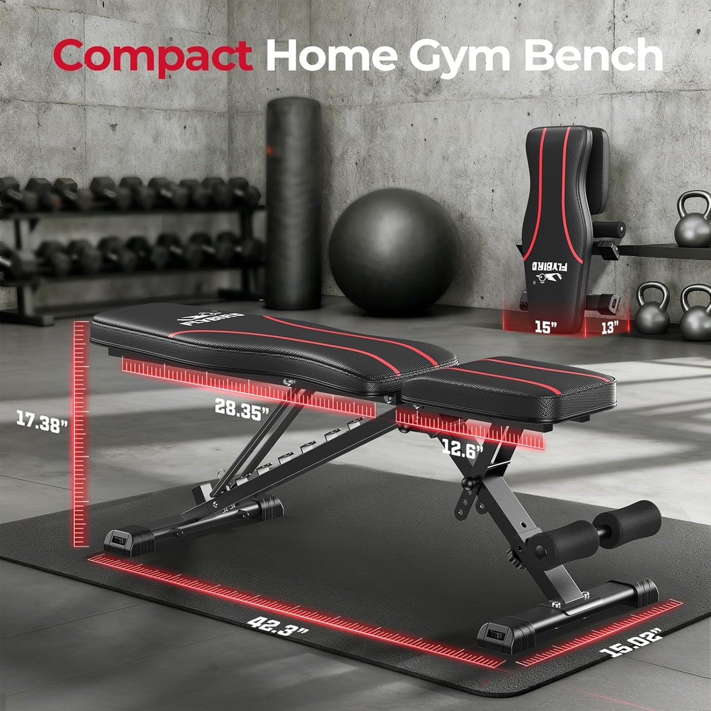 FED FITNESS Adjustable Folding Workout Bench, Foldable Strength Training Bench for Home Gym, Space-Saving Workout Bench