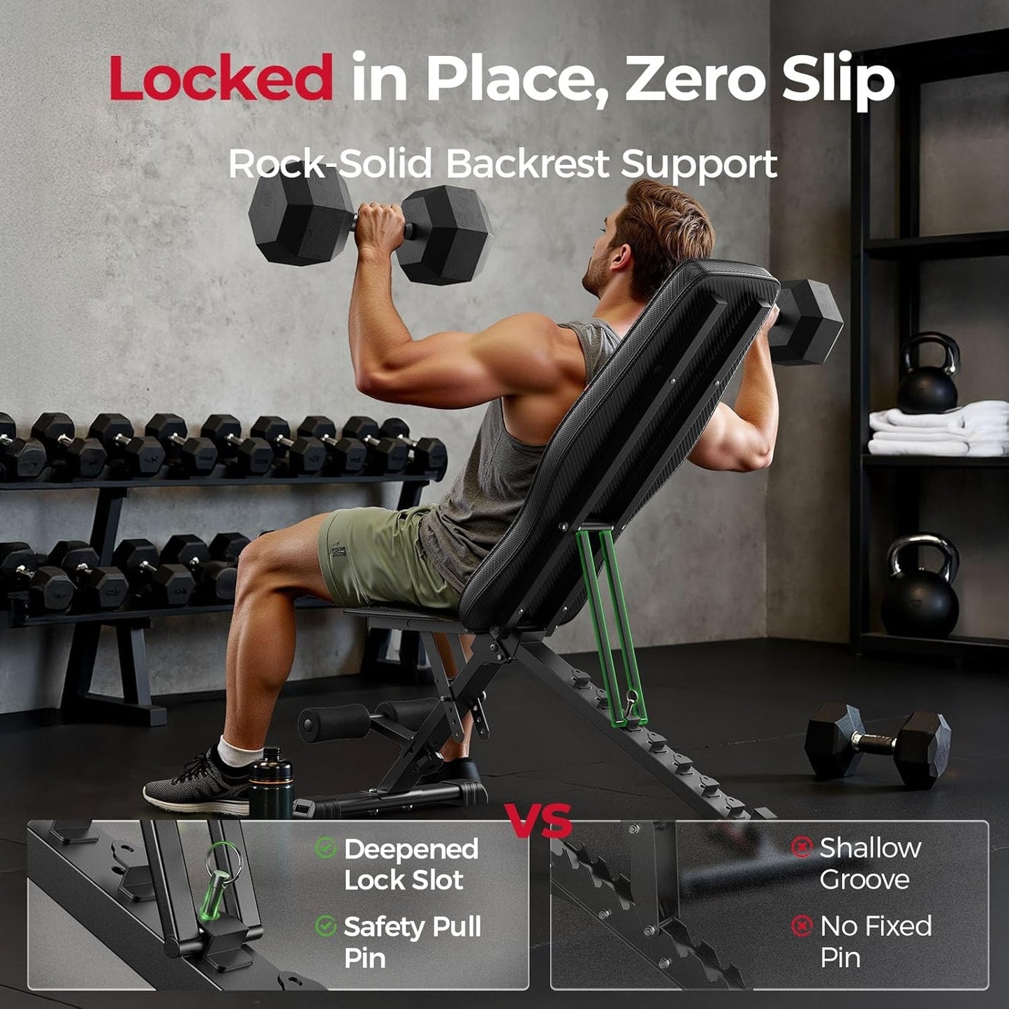 FED FITNESS Adjustable Folding Workout Bench, Foldable Strength Training Bench for Home Gym, Space-Saving Workout Bench