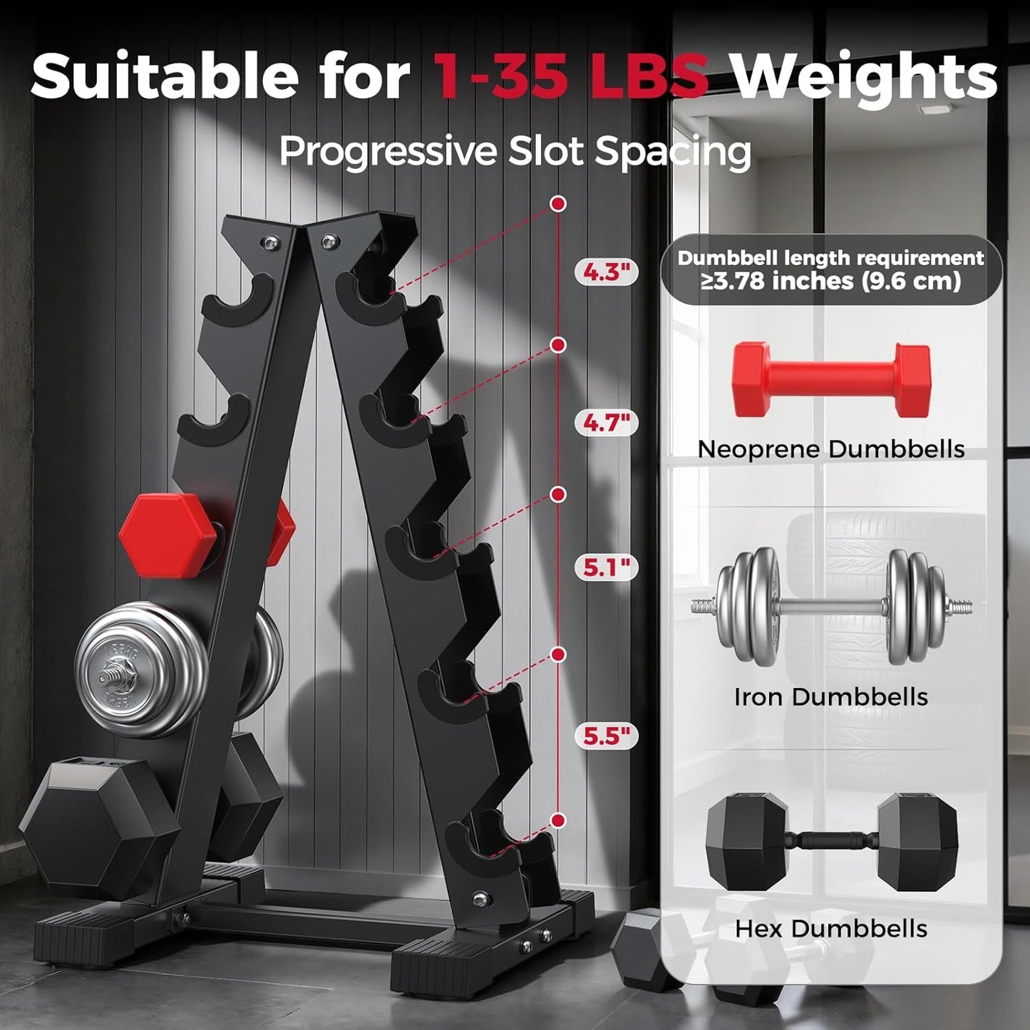 FED FITNESS Dumbbell Rack Stand Only, Weight Rack for Dumbbells Compact A-Frame Home Gym Space Saver, 480 LBS Weight Capacity