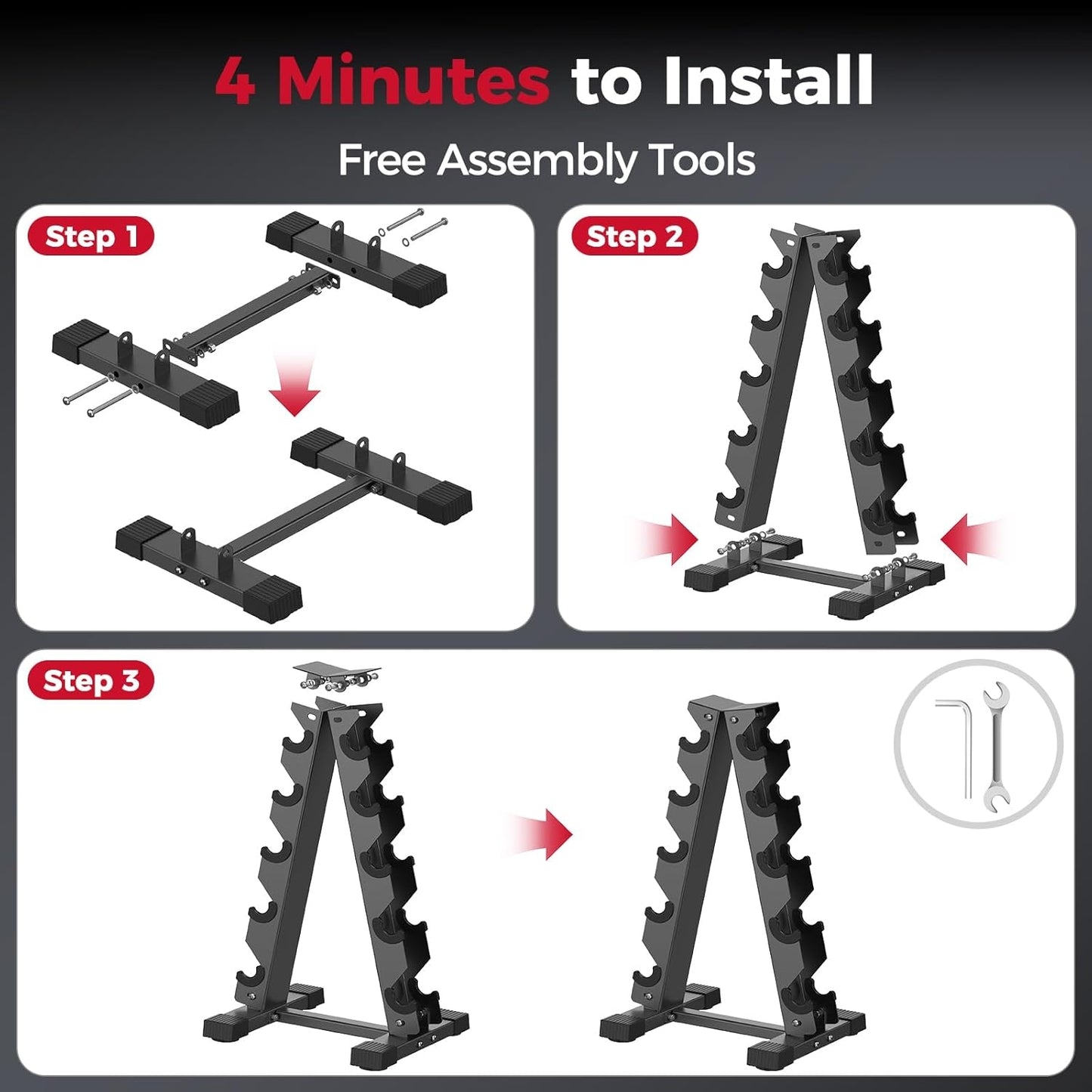 FED FITNESS Dumbbell Rack Stand Only, Weight Rack for Dumbbells Compact A-Frame Home Gym Space Saver, 480 LBS Weight Capacity