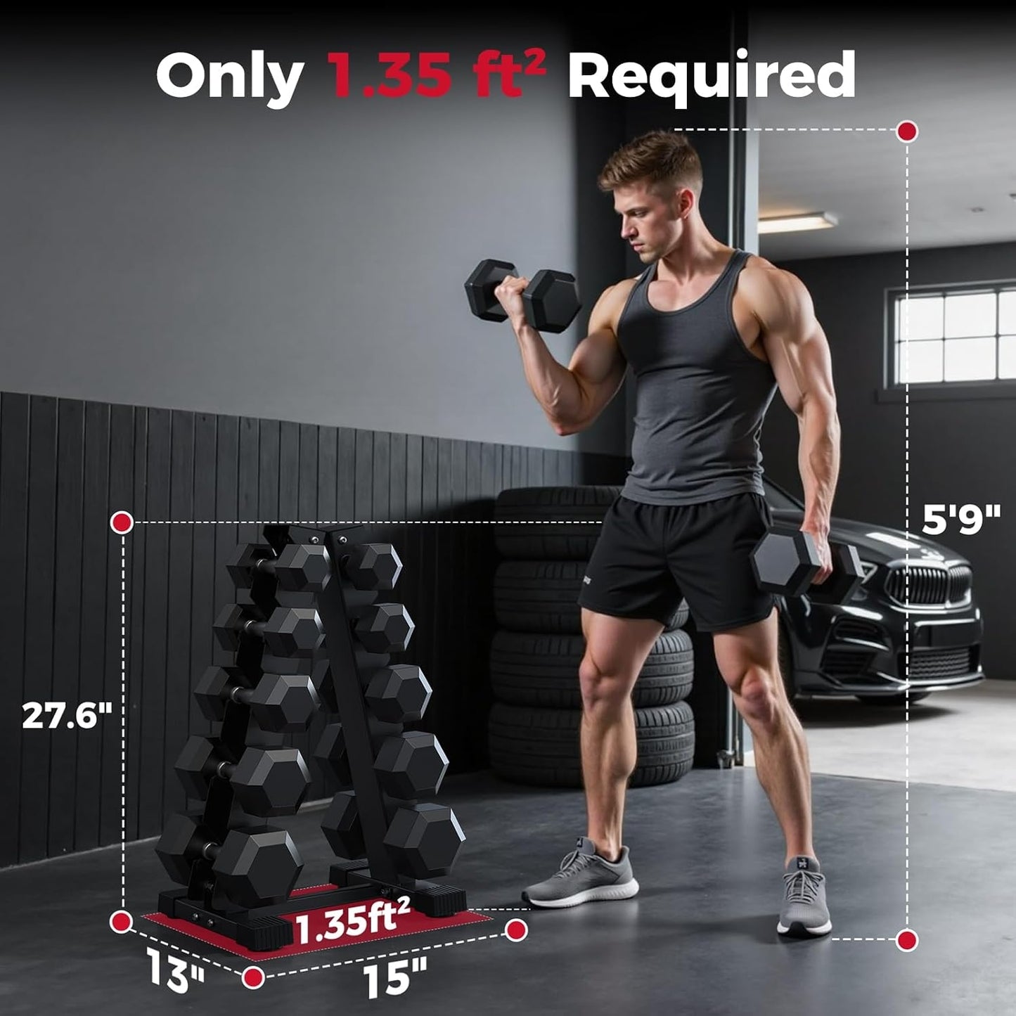 FED FITNESS Dumbbell Rack Stand Only, Weight Rack for Dumbbells Compact A-Frame Home Gym Space Saver, 480 LBS Weight Capacity